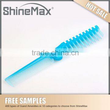 Wholesale personalized blue plastic double tooth comb