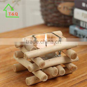 2016 Unique Creative Cheap Wooden Glass Handmade Crystal Candle Holder