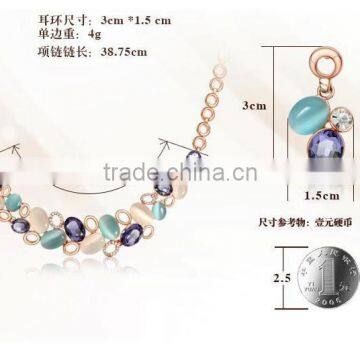 High Quality Crystal Jewelry Sets Opal Colorful Stone Hollow Circle Gold Plated Statement Chain Necklaces And Earring Sets photo-4