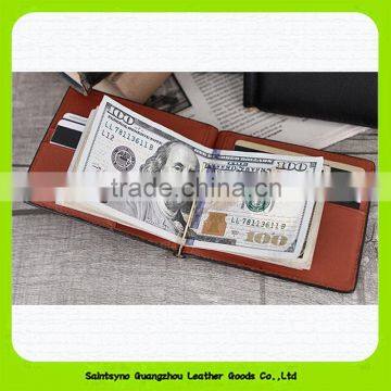 Promotional credit card holder PU money clip Functional PU leather stainless steel money clip 15024