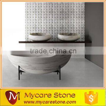 Luxuxy White Marble Oval Free Standing Bathtub photo-3