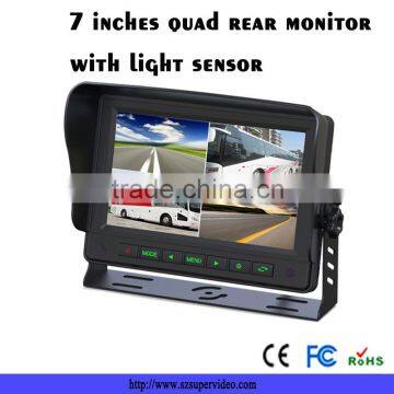 7 Inch LCD Quad Monitor with removable sun shade and triggered inputs