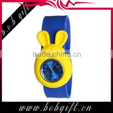 cute rabbit shaped silicone slap band kid watch 2014