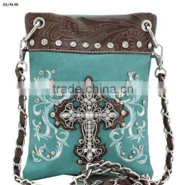 LADY PHONE BAG RHINESTONE CROSS MESSENGER STYLE WESTERN HIPSTER PURSE