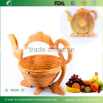 BK001/Eco-friendly folding bamboo fruit basket, teapot shape fruit basket for household appliance