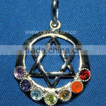 Chakra Star of David Metal Pendant