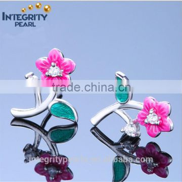 Latest fashion jewelry colorful cute flower shaped pure 925 silver earring studs