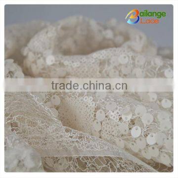 Wedding dresses ivory chiffon white sequin lace fabric embroidery design made in China