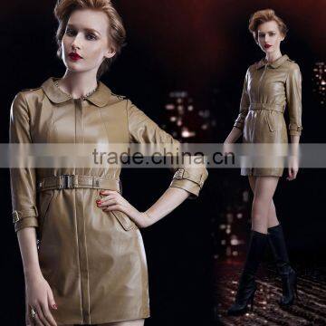 Wholesale classic sheepskin warm women leather coat