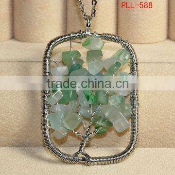 Natural Aventurine Stone Chip Tree Rectangle Pendant