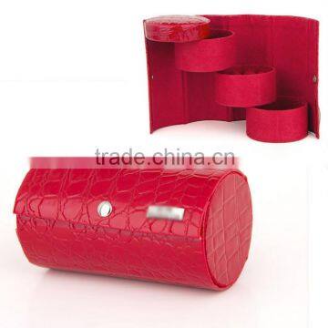 Wholesale custom high-grade PU leather jewelry box, cylindrical powder box, red storage box