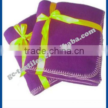 Purple Brushed Fleece Blanket,Folded Packing with Yellow Ribbon