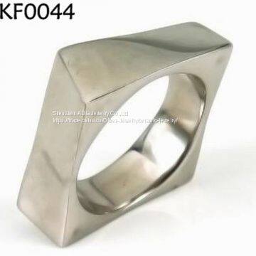 Mens Black Smooth Titanium Stainless Steel Biker Ring Silver