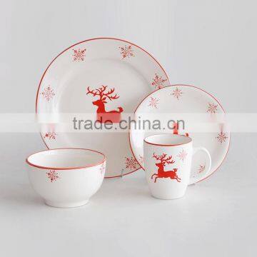 16pcs Dinnerware Set, Ceramic with Christmas Deer Handpainting