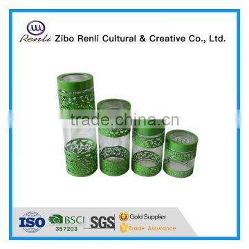 4 Pieces Colorful Metal Coated Glass Kitchen Canisters Set With Screw Top Lid