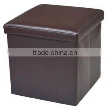 Brown Contemporary Faux Leather Storage Ottoman With Cover photo-2