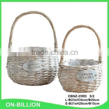 Wicker material decorative flower baskets with plastic liner