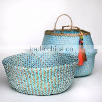 Blue Zigzag Seagrass Baskets/ Foldable Seagrass Laundry Basket photo-4