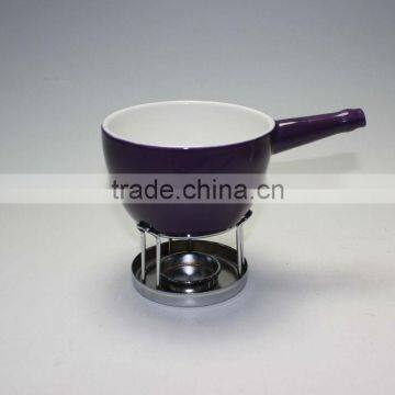 Ceramic Cheese Fondue pot with metal stand