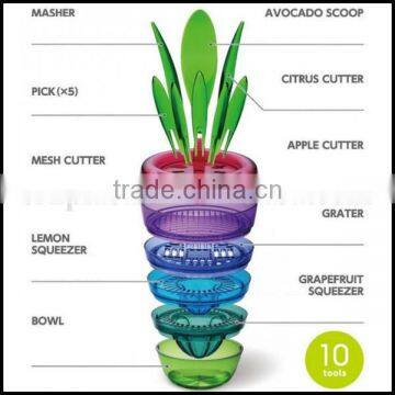Newest design 10 in1 fruit salad maker set,fruit maker tools manufacturer,10PCS fruit tools set wholesale