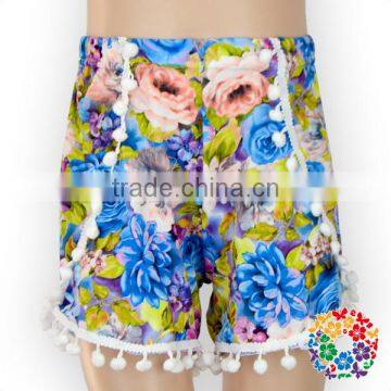 Children Boutique Shorts Girl Floral Pom Pom Shorts Baby Girls Summer Sweat Shorts Wholesale Infant & Toddlers Pants & Shorts