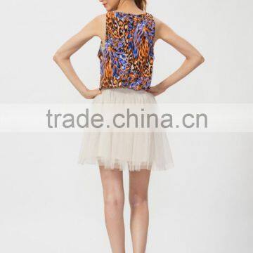 Woman Charming Lady Fashion White Midi Mesh Skirt With Golden Foil photo-4