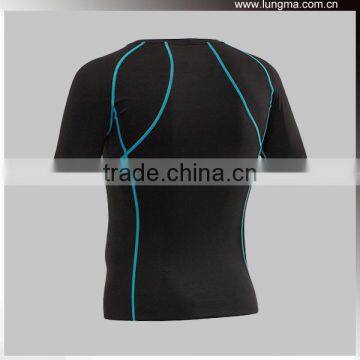 Dry Fit 3/4 sleeve Lycra Elastic Spandex Rash Guard Polyester, 4 Needle 6 Thread Flatlock Compression Wear Short Sleeve Shirts