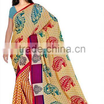 Flower Printed Designer Saree Full Border Design Print photo-4