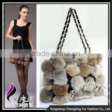 CX-H-11B Wholesale China Women Real Rabbit Fur Ball Fashion Bag photo-2