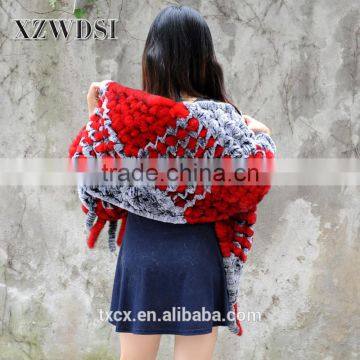 CX-B-65 160x40cm Red With Black Frost Rex Rabbit Fur Shawl For Ladies photo-5