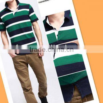 High Quality Men's Cotton Green Striped Polo Shirt Wholesale China photo-3