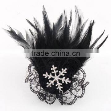 Artificial Flower Pin Brooches,Christmas Snowflake Fabric Feather Corsage Brooches for Gift Jewelry photo-2