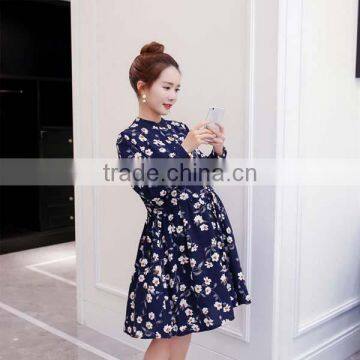 High Waist Fashion Spring Maternity Dress 2017 Import Floral Print Chiffon Dress