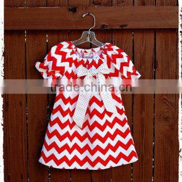 Christmas Clothes Baby Girl Frock Red And White Chevron Dress photo-2