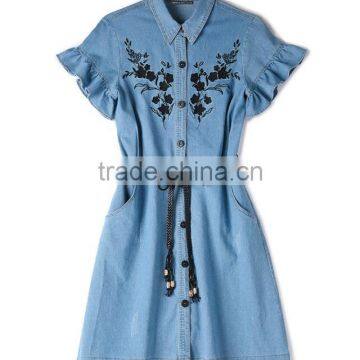 Zm35716a Latest Designs Elegant Embroidery Jeans Long Dress for Lady photo-3