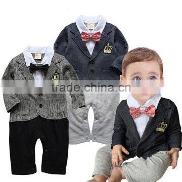 Gentlemen Boys Long Sleeve Bodysuit Necktie Infants Rompers Baby Boys Suit