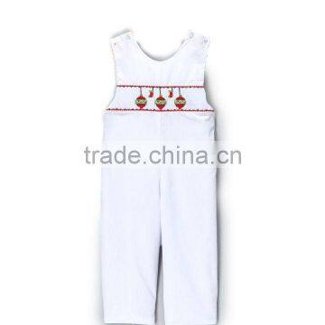 White Christmas Ornament Overalls Smocked