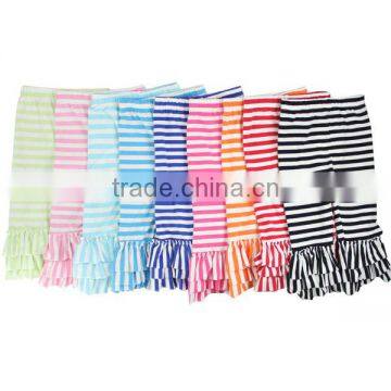 2017 Childrens Boutique Clothing Stripe Kids Capri Girl Triple Ruffle Pants