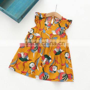 Summer Short Sleeve Cotton Flower Baby Girls Printing Dress photo-6
