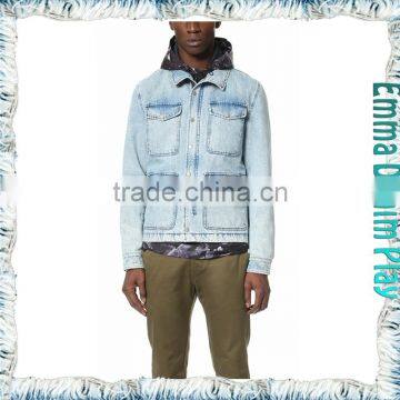 Men's Warm Weather White Blue Denim Jacket With Silver Button