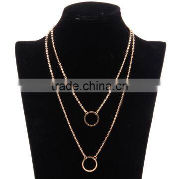 Double Layers Ring Pendant Necklace Gold Tone Simple Necklace