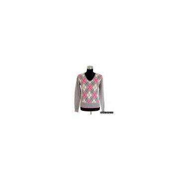 Sell Ladies' V-Neck Pullover With Intarsia Design