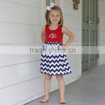 High quality July 4th patriotic baby girl dress chevron smocked dress casual children cotton frocks designs