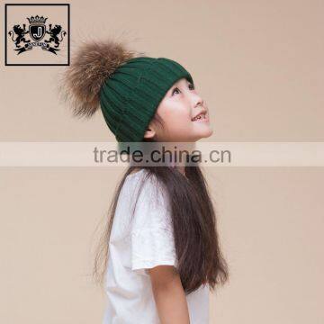 Make-To-Order Crochet Kids Hat Winter With Raccoon Fur Pom Pom