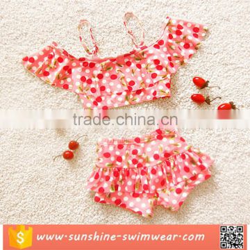 2017 Cute Cherry-print Two Pieces For Kids Girls Swimwear