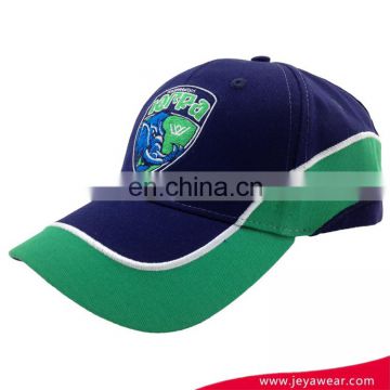 Custom fashion embroidery 100% cotton 6 panel baseball cap navy and green trim cap hat