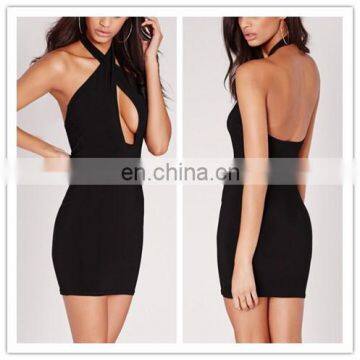 Sexy Hot Night Grils Party Slinky Corss Neck Bodycon Halter Neck Mini Dress(1007)