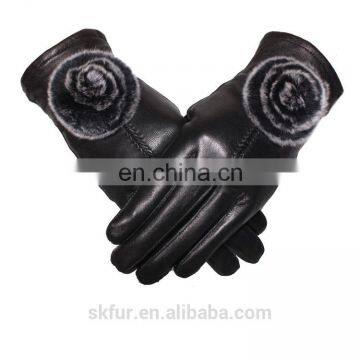 China Factory Wholesale Winter Warm Real Sheepskin Soft Leather Work Glove for Lady photo-2