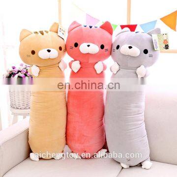 lovely plush stuffed animal sofa pillow cat head long barrel pillow