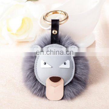 Creative Lion Head Fox Hair Ball Key Buckle Cartoon Animal Head Female Bag Pendant photo-4